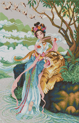 Набор для вышивки "Девушка с тигром" 1 шт. ("Pinn" 59-D) 36.8см х 57.2см