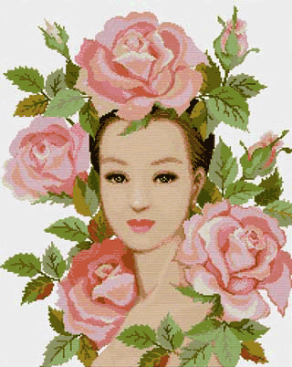 Набор для вышивки "Девушка в розах" 1 шт. ("Pinn" 23-F) 36.8см х 45.7см