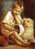 Канва с рисунком "Мальчик с собачкой" 1 шт. (853) 33см х 45см