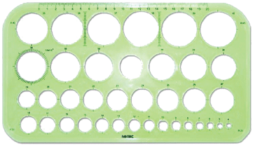 Трафарет диаметров 36 окружностей 1 шт. (РТД01) пластик