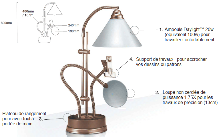 Лампа настольная с лупой и держателем универсальная 1 шт. ("Daylight" E21038)