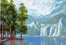 Канва с рисунком "Деревья в воде у скал" 1 шт. (667) 33см х 45см
